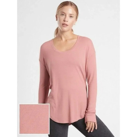 Athleta Cloudlight Ribbed Stratus Mauve Pink Long Sleeve T-Shirt M - Picture 1 of 5